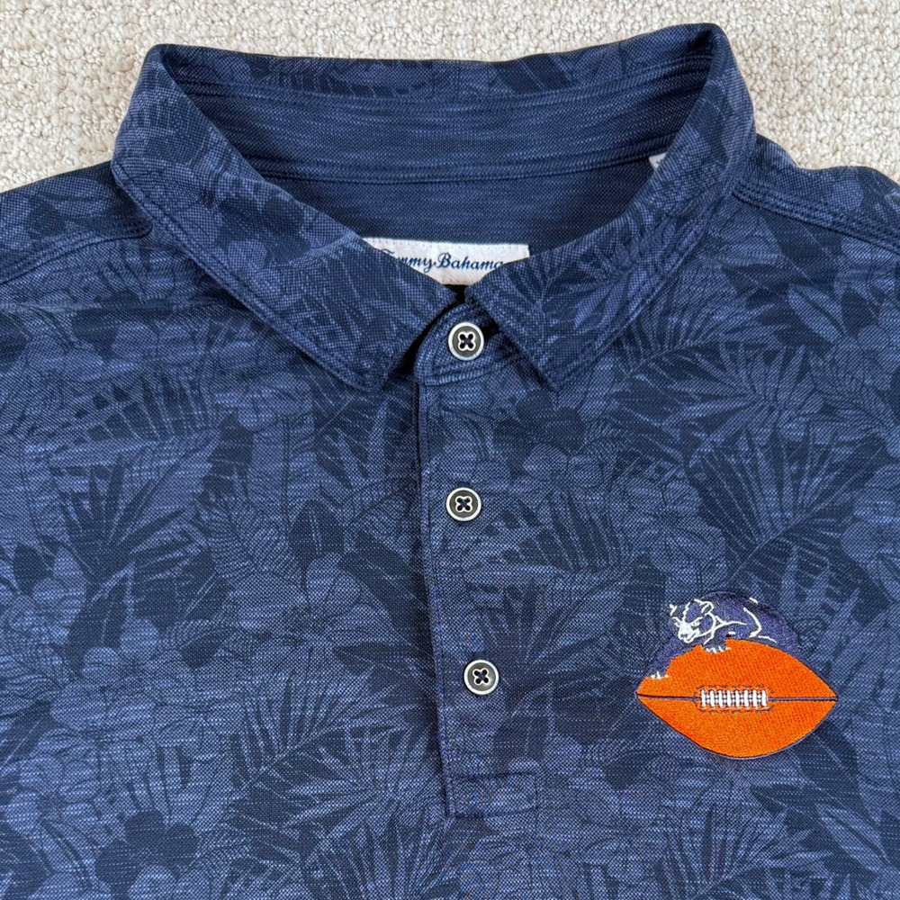 Tommy Bahama Mens 2XL Chicago Bears NFL Blue Floral Golf Polo Shirt